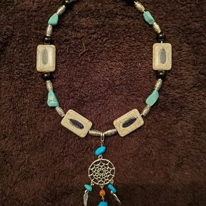 Hand made Turquoise,  Onyx and Silver necklace.